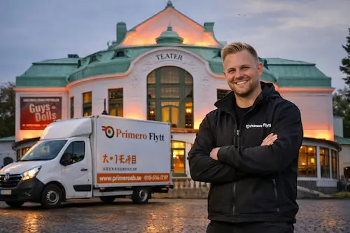 Primero Flytt lastbil vid teatern i Kristianstad